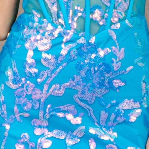 NEW LONG FORMAL SLEEVELESS MERMAID MESH DRESS EMBROIDERED WITH SEQUINS GL3219 - Picture 10 of 10